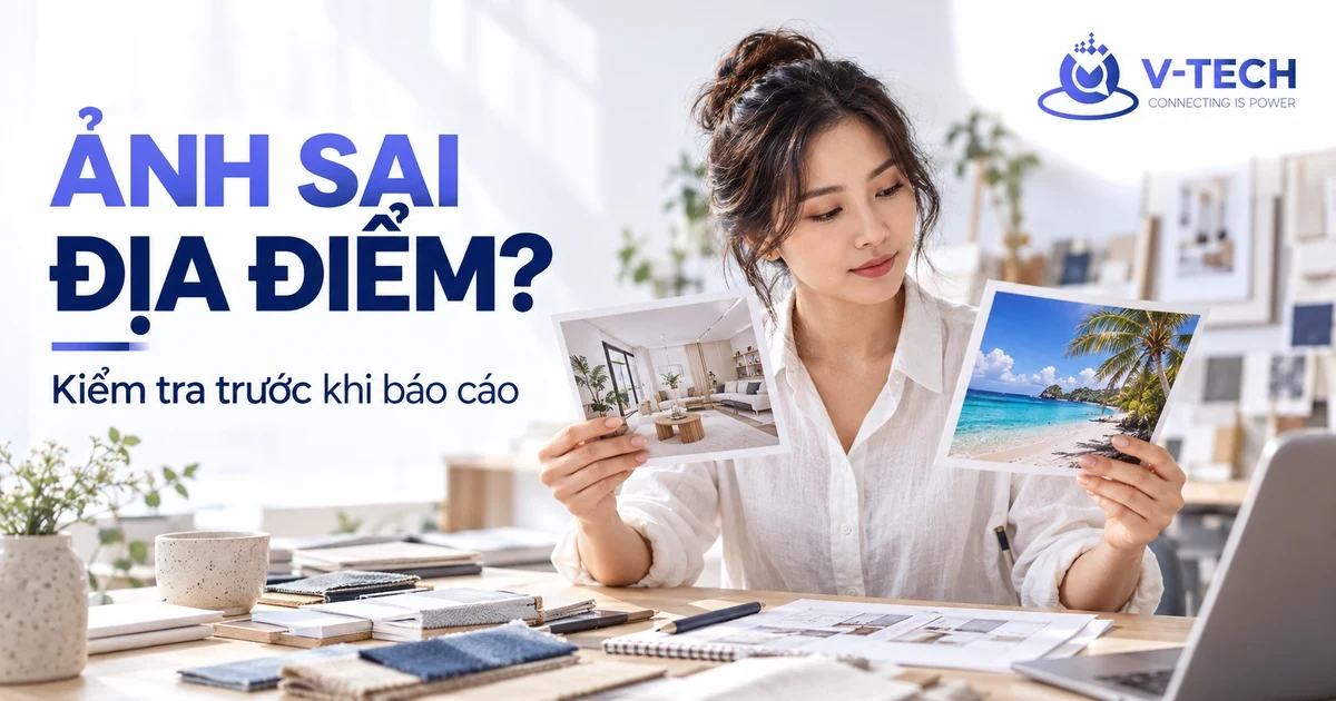 Minh họa người phụ trách kiểm tra ảnh có thuộc địa điểm doanh nghiệp trước khi báo cáo