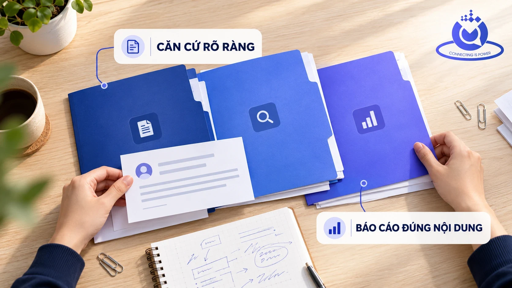 Minh họa V-Tech về sắp xếp tài liệu và ghi nhận thông tin cho từng báo cáo đánh giá