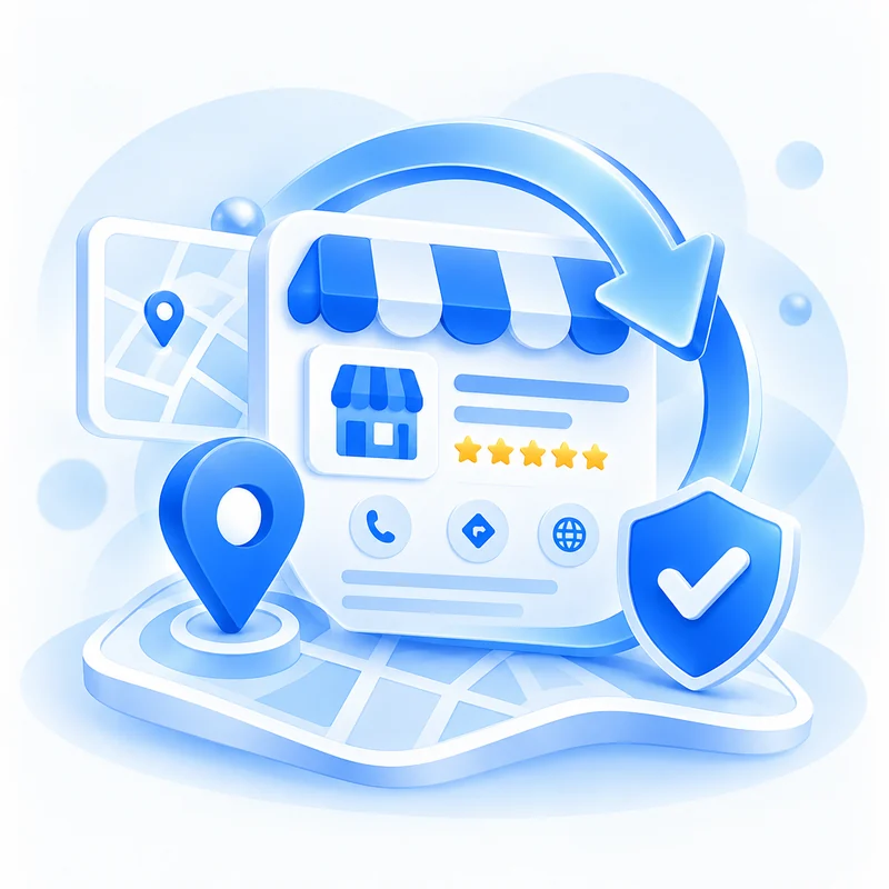 Khôi phục hồ sơ Google Maps: cửa hàng, mũi tên khôi phục và khiên xác nhận